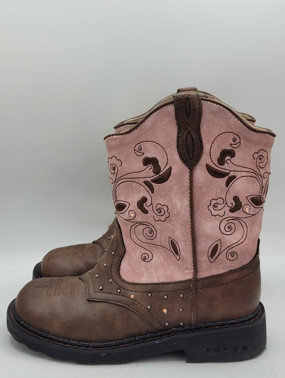 Roper Girls' Dazzle Lights / Saddle Light Western Boots in brown and pink Size 1